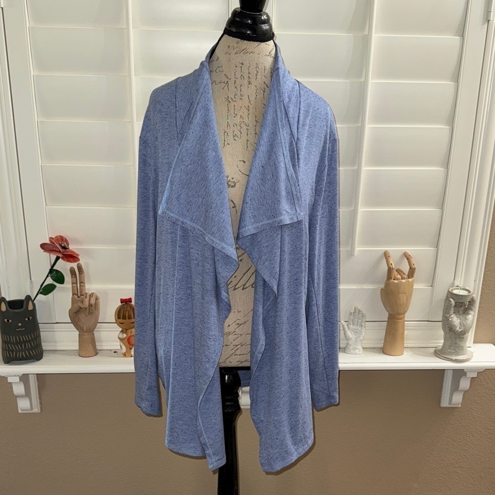 NIC+ZOE Speckled Knit Drape Cardigan Blue Mix